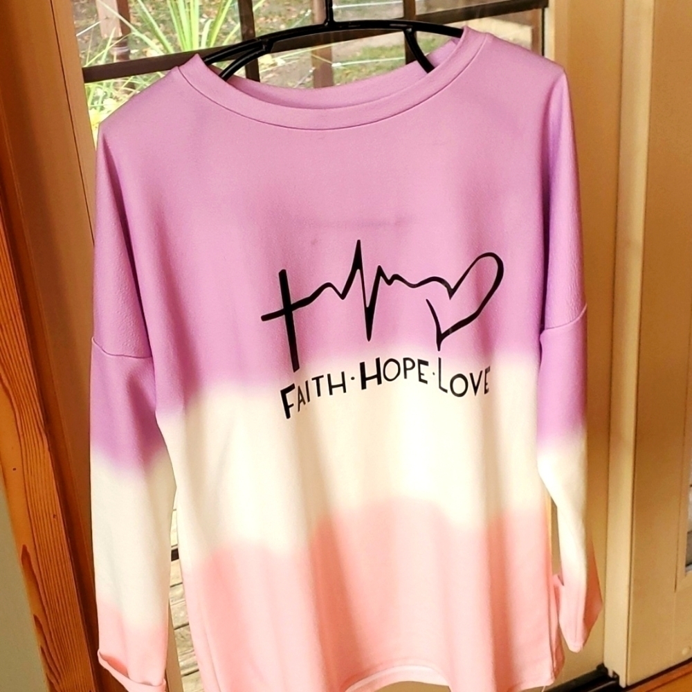 Motivation Graphic "Faith Hope Love" Tricolored Long Sleeve Sz XL Top
